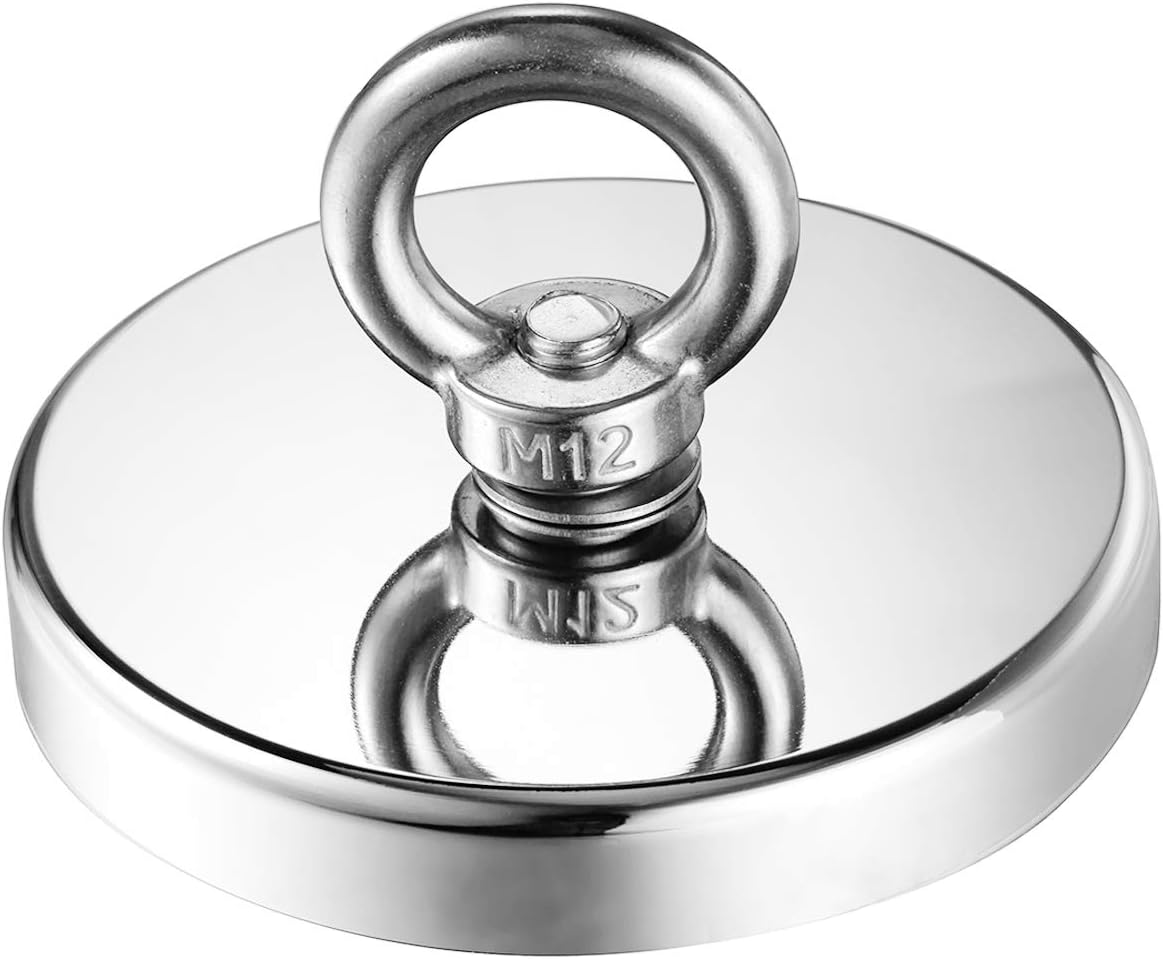 Wukong 1144LBS(520KG) Pulling Force Magnetic,Diameter 4.72INCH(120mm),Grade N52 Round Neodymium Magnet with Eyebolt and Countersunk Hole,Great for Magnet Fishing and Salvage in River