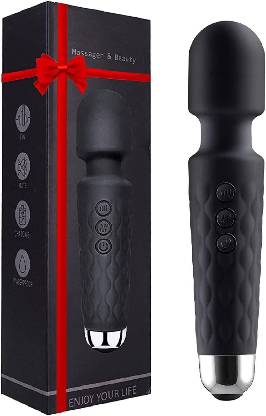 ERHETUS Waterproof Rechargeable Personal Body Massager for Women, Cordless Handheld Wand Vibrate 20 Vibration Modes 8 Speed Patterns, Pain Relief Massage (Multi)