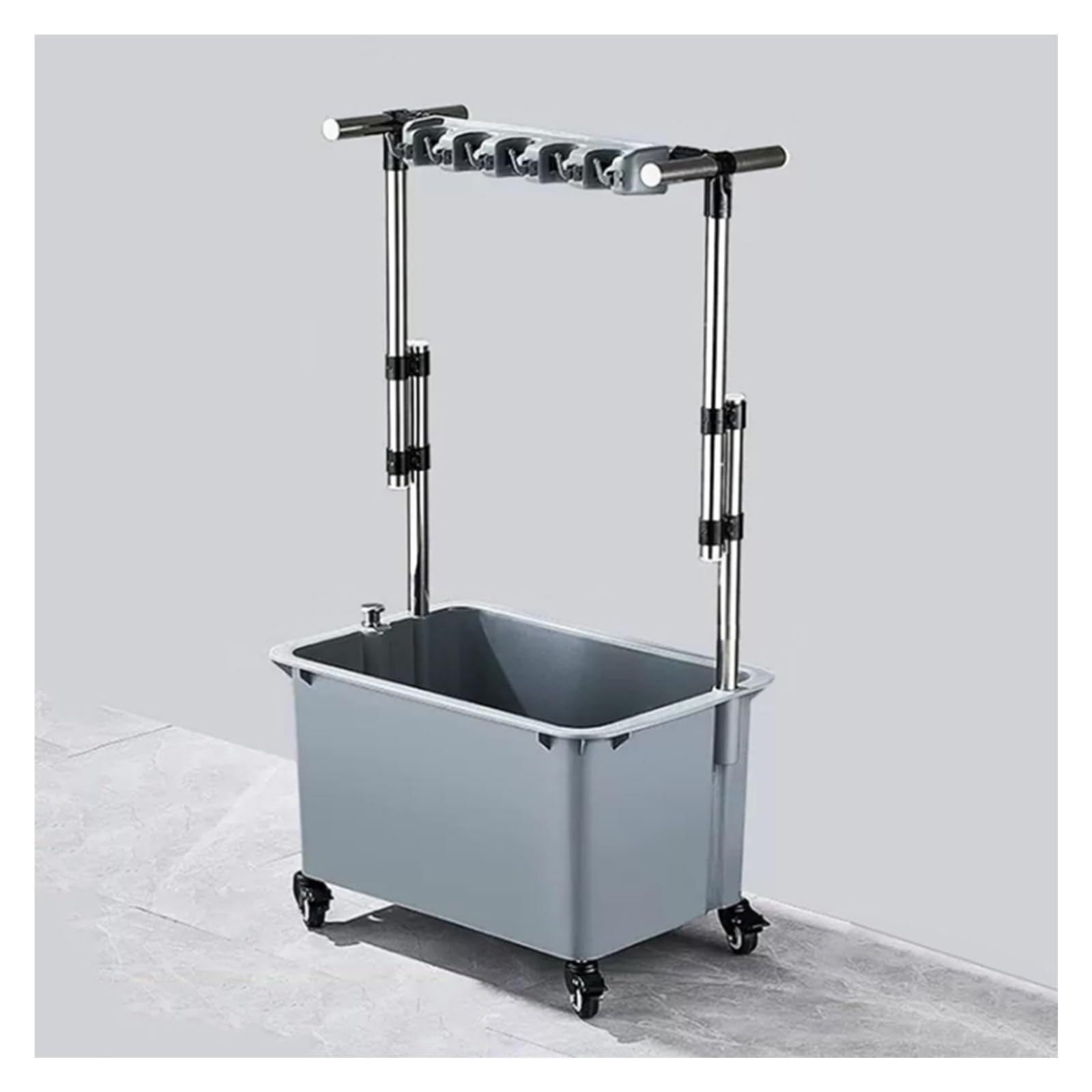 Support pour balais et vadrouilles, support en acier inoxydable pour serpillères, chariots de nettoyage pour armoires mobiles, rangement pour vadrouilles humides (gris)