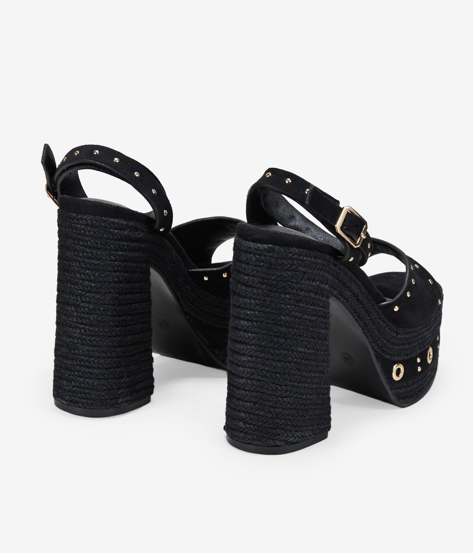 BOSANOVA Sandalias de tacón para Mujer en Esparto con Tachuelas Decorativas y Suela de Plataforma con tacón XXL. Cierre de Pulsera con Hebilla. Calzado para Mujer