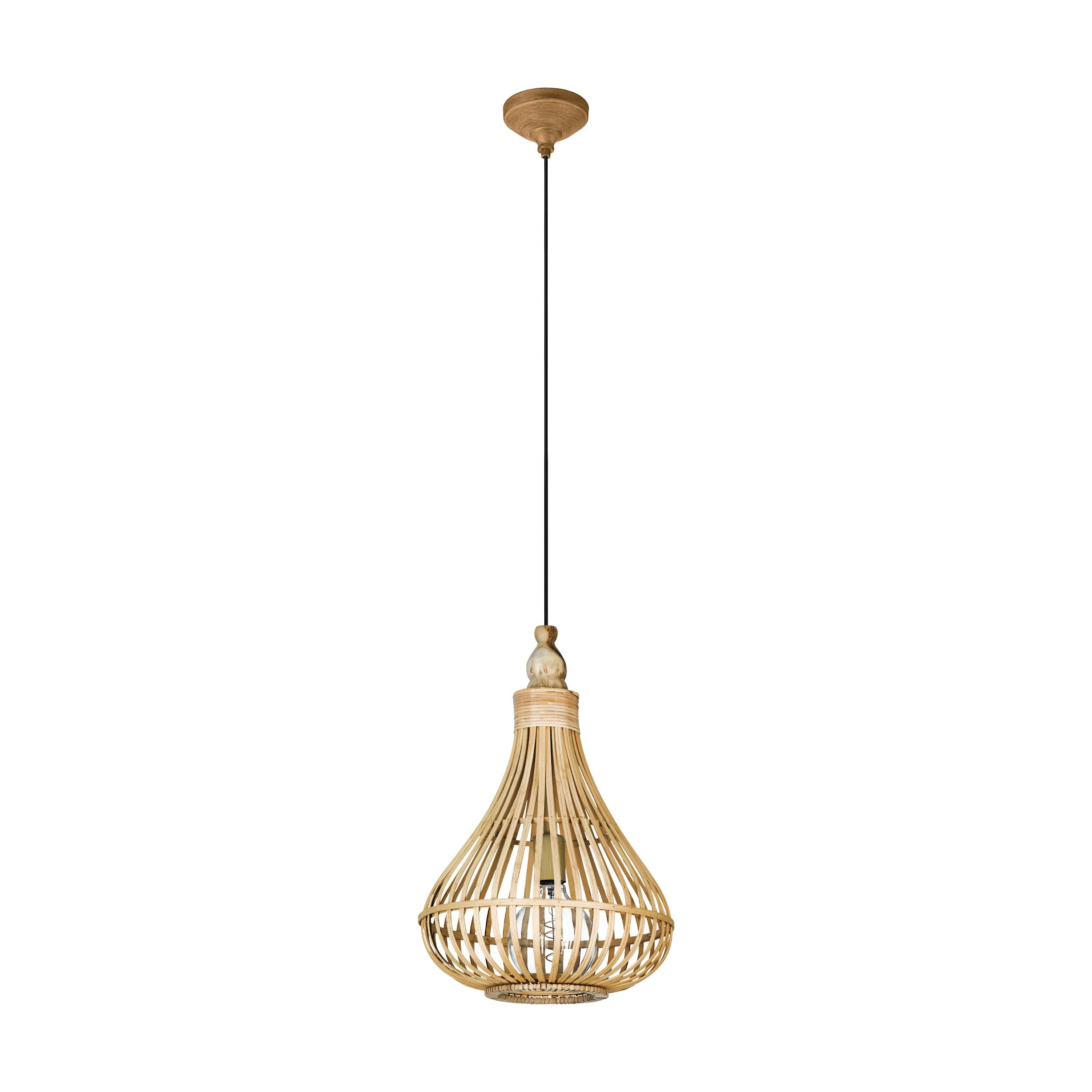 EGLO Pendelleuchte Amsfield, 1 flammige Hängelampe Vintage, Natur, Boho | Hygge, Hängeleuchte aus Stahl, Holz in Naturfarben, Esstischlampe, Wohnzimmerlampe hängend mit E27 Fassung, Ø 35 cm