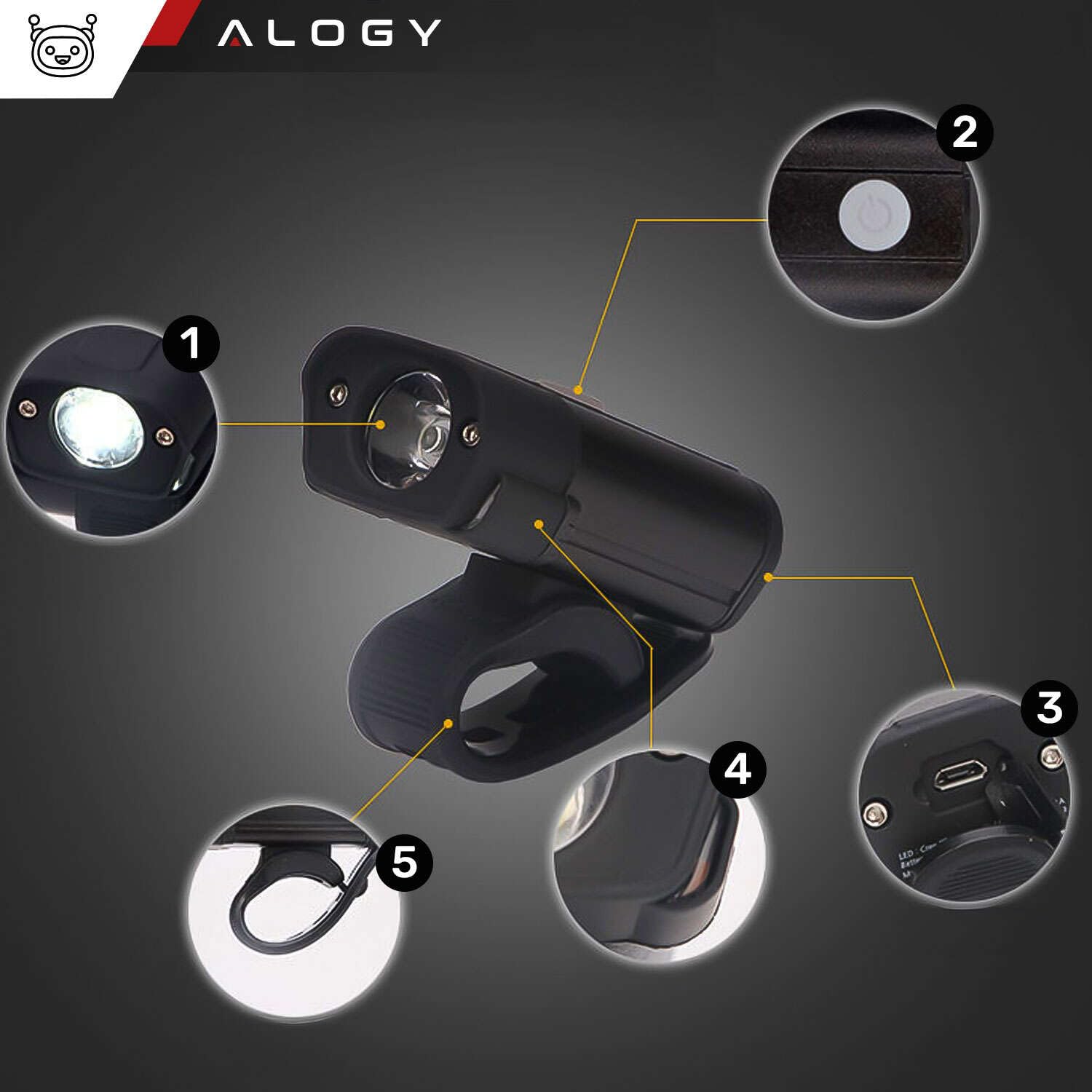 Alogy Lampka Rowerowa Przód + Tył Led Przednia Tylna Lampa Światełko Usb Na Rower