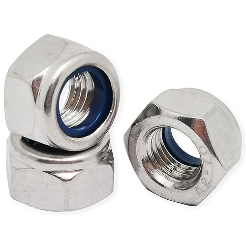 Vista 9 de 2 tuercas de bloqueo de nailon M20x1.0.197 in, tuercas hexagonales de rosca fina, kit surtido de tuercas de bloqueo de acero inoxidable 304