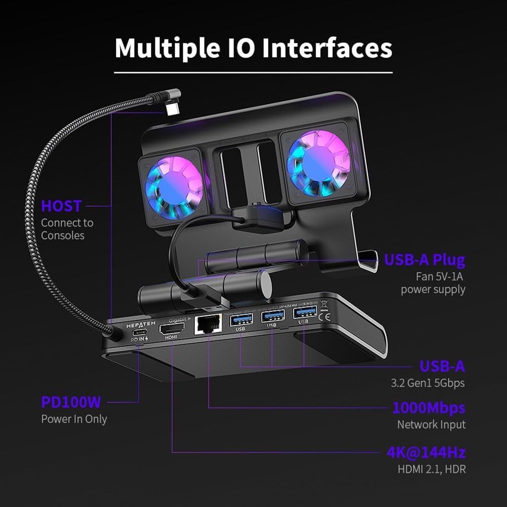 Ventole di raffreddamento per docking station, per ROG Ally-X, per APEX Dec, ricarica PD da 85 W, Gigabit Ethernet, hub USB 3.1 (nero)