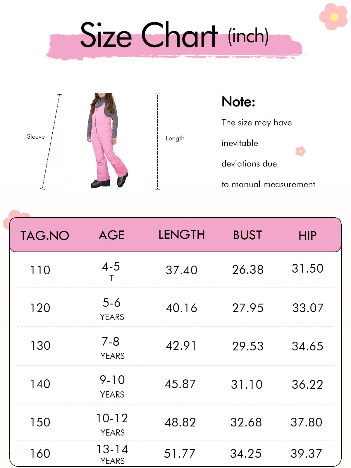 Haloumoning Kinder Snow Bibs Mädchen Skihose Wasserdicht Isoliert Snowboard Overall Schneeanzug 5-14 Jahre