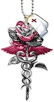 Vista 7 de Talataca Rosa Rosa Flor Enfermera Angel Wings Caduceus Rn CNA Regalo 2D Espejo Retrovisor Plano Accesorios Árbol de Navidad Decoración Colgante