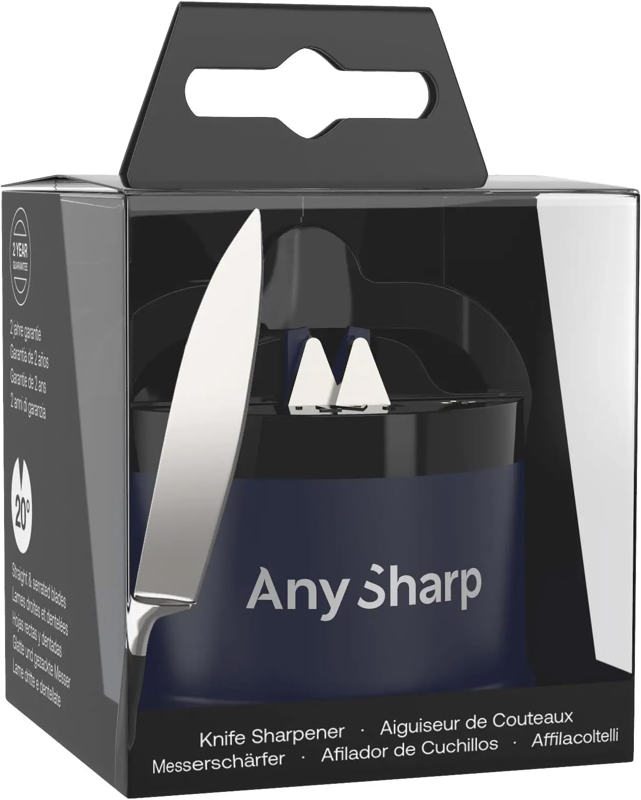 AnySharp Knife Sharpener, Hands-Free Safety, PowerGrip Suction, Safely Sharpens All Kitchen Knives, Ideal for Hardened Steel & Serrated, World's Best, Compact, One Size, Navy Blue
