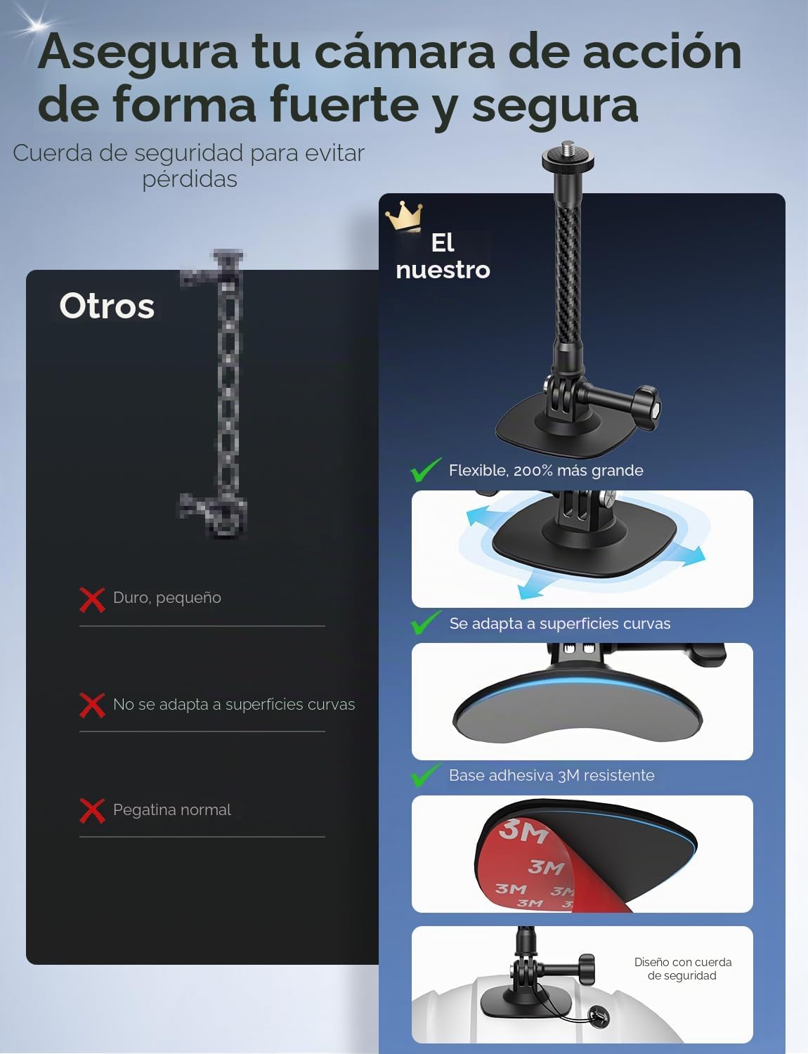 Montura Flexible Adhesiva Compatible con Montura para Casco Insta360 X5 X4 X3 Ace Pro Base Cámara Acción para GoPro Hero Kit Base para dji Osmo Action y Accesorios para Cámaras de Aventura