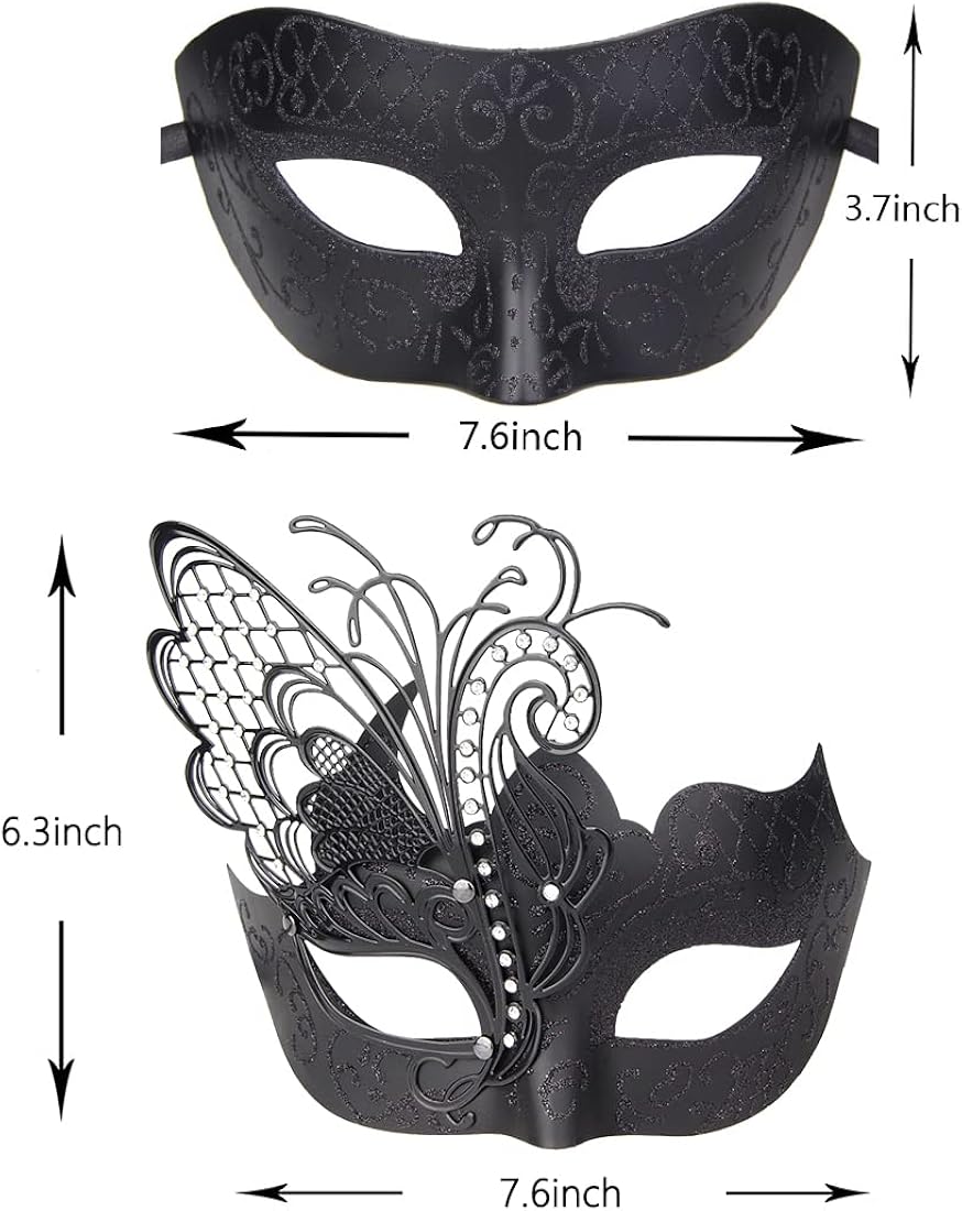 Miniatura 2 de IETANG Máscara de mascarada para parejas, juego de máscaras venecianas de Mardi Gras con collar y corbatín