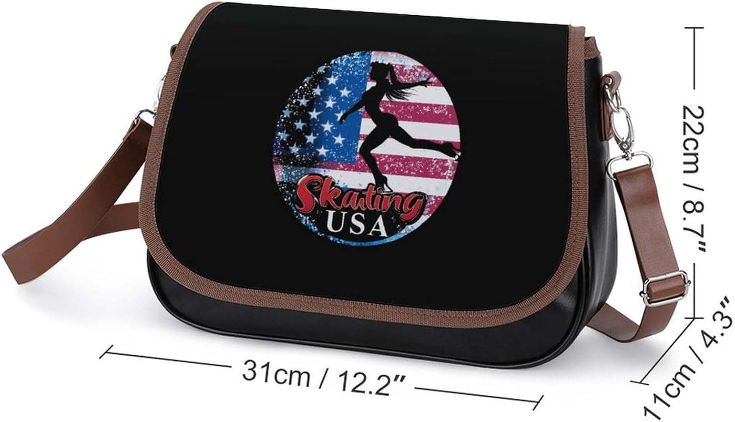 Ice Skating Dance USA Flag Women's Shoulder Handbags Cute PU Leather Purse Crossbody Messenger Bags