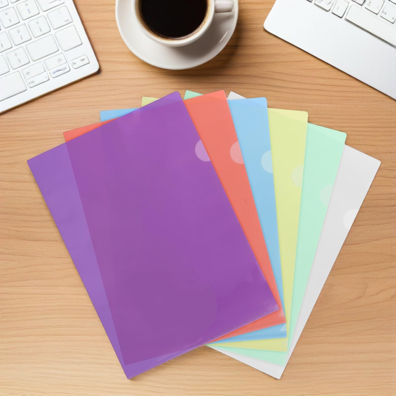 Cartelle Portadocumenti Trasparenti a Forma di l in Plastica Colorata Set da 24 Pezzi Tasche Resistenti All’Acqua Protezione per Fogli Formato A4 per Scuola e Ufficio