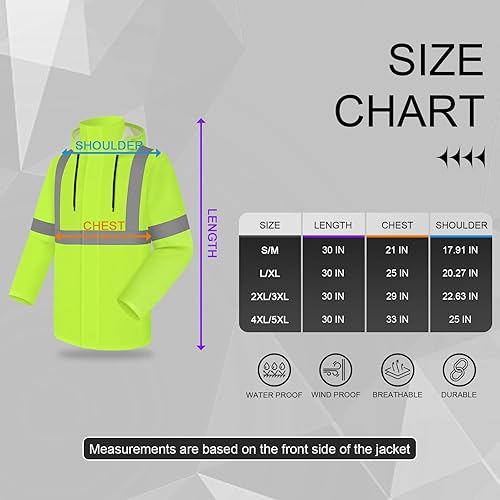 Miniatura 5 de Uno Mejor Abrigo de lluvia de alta visibilidad, traje de lluvia de alta visibilidad para hombres, chaqueta impermeable con capucha, equipo de lluvia