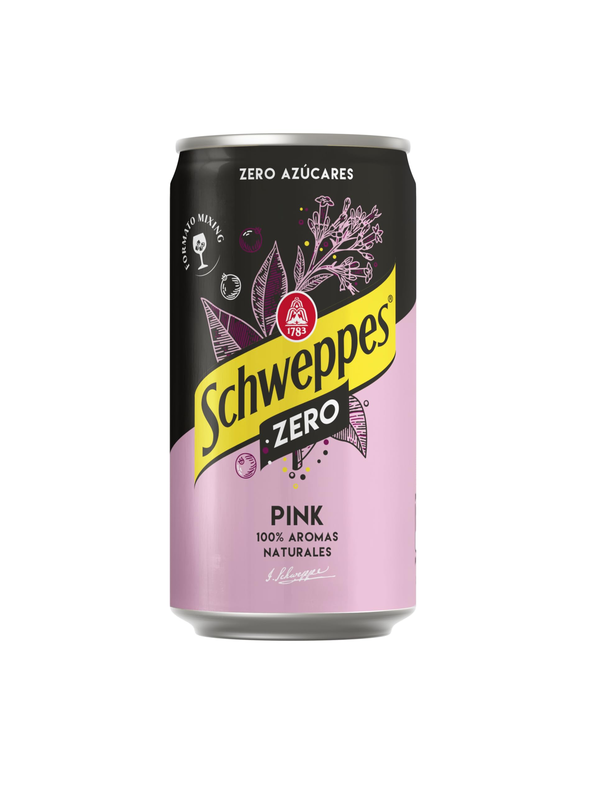 Schweppes Tónica Pink Zero, Sin Azúcar ni Calorías, Bebida Refrescante - Lata, Pack 24 x 25 cl