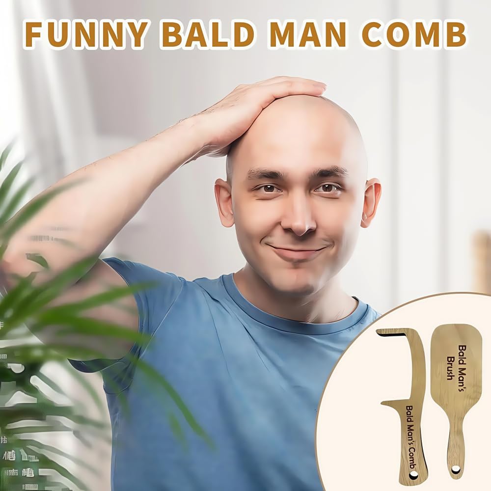 CHUNZHILAI 2 Pack Bald Man Brush Funny Wooden Hairless Toothless Comb Buffer Bold Head Polish Shiner Hair Brush Novelty Fun Gift Adult Baldys - Image 2