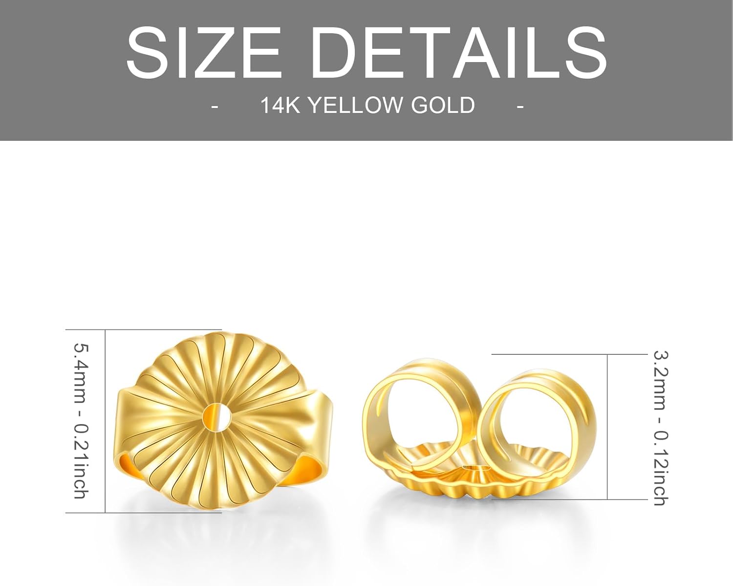 14K Real Gold Earring Backs, Yellow Gold, Style 3, 1 Pair, Polished, Nickel-Free, Hypoallergenic, Secure Ear Locking for Studs - Image 4