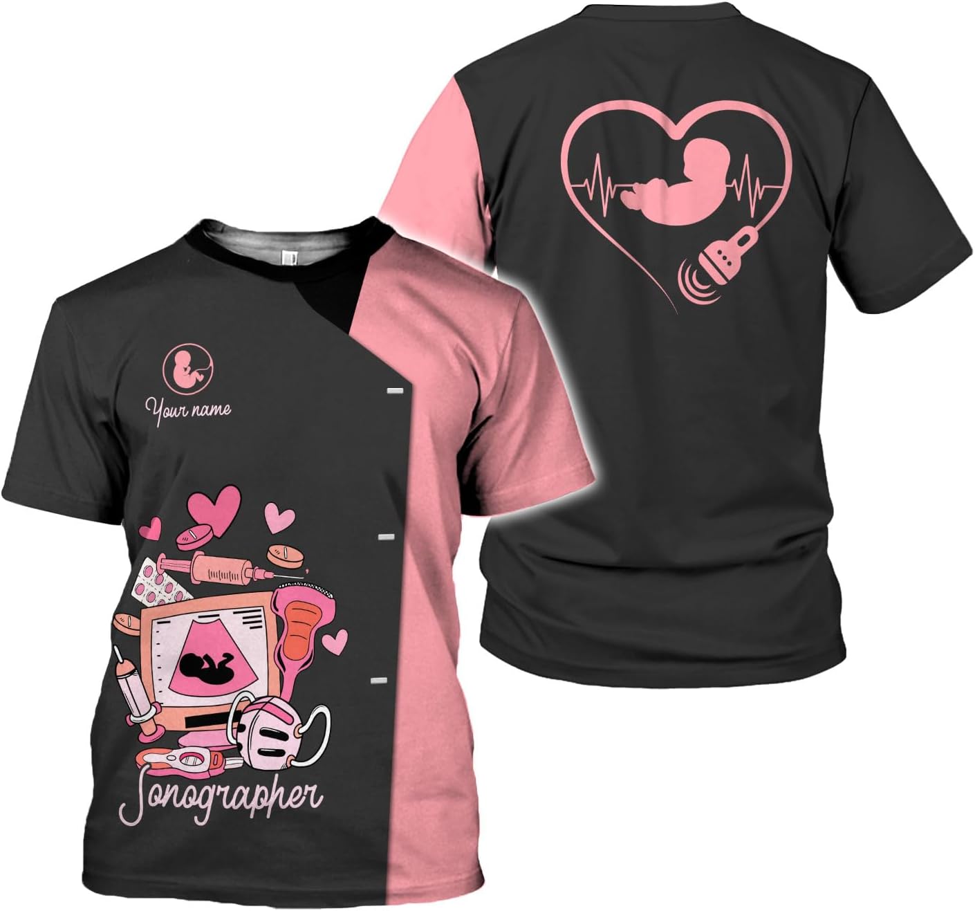Custom Sonographer Shirt for Men Women, Personalized Ultrasound Tech Shirts for Sonography Technician Gifts Sonographers