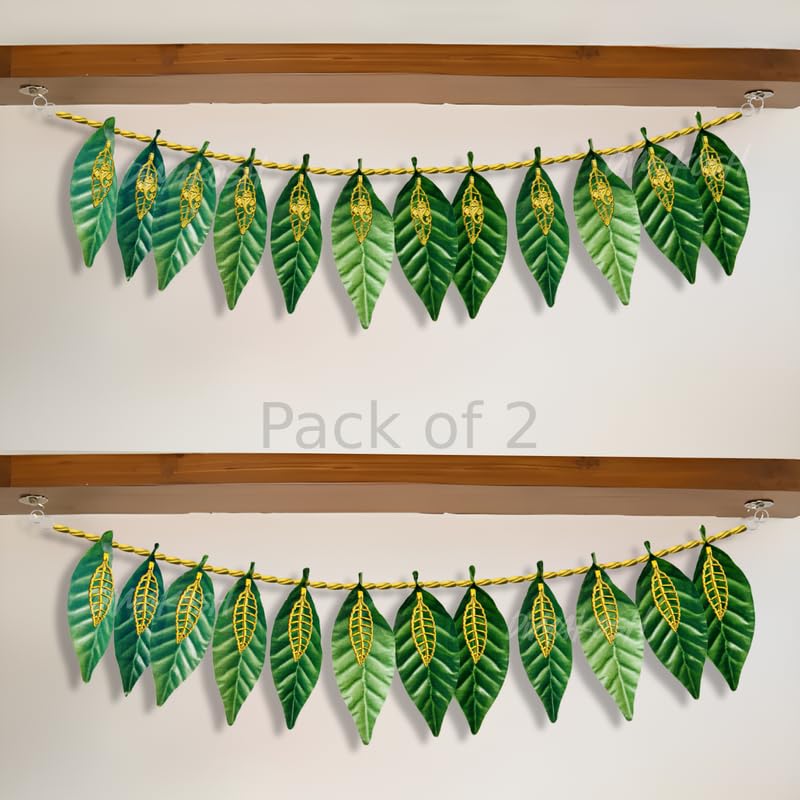 Image of Divyakosh Torans for Entrance, Green Leaf Set of 2, Door Hangings for Home Decoration | Thoranam | Bandhanwar, Toran Size - 38 Inch