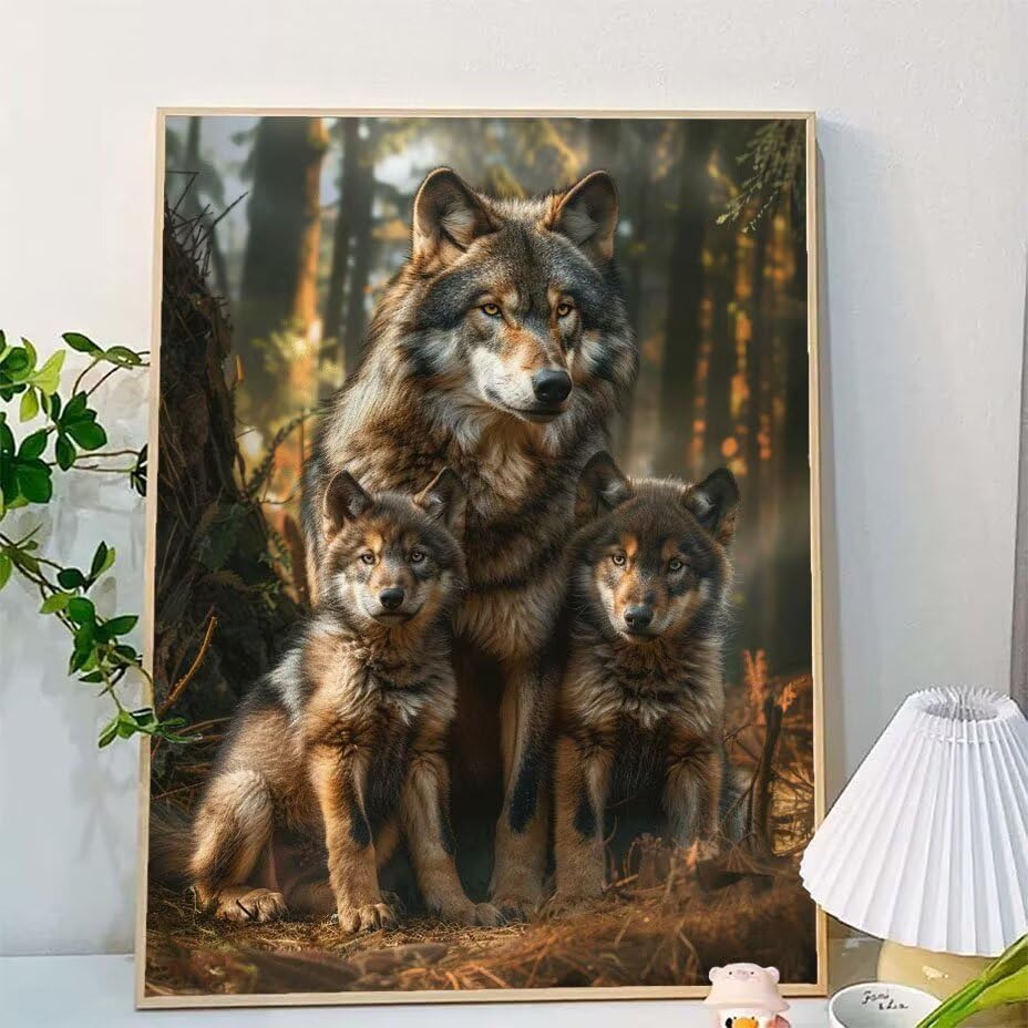Cuadros para pintar por números de bosque y lobo para decorar el salón con manualidades relax 2