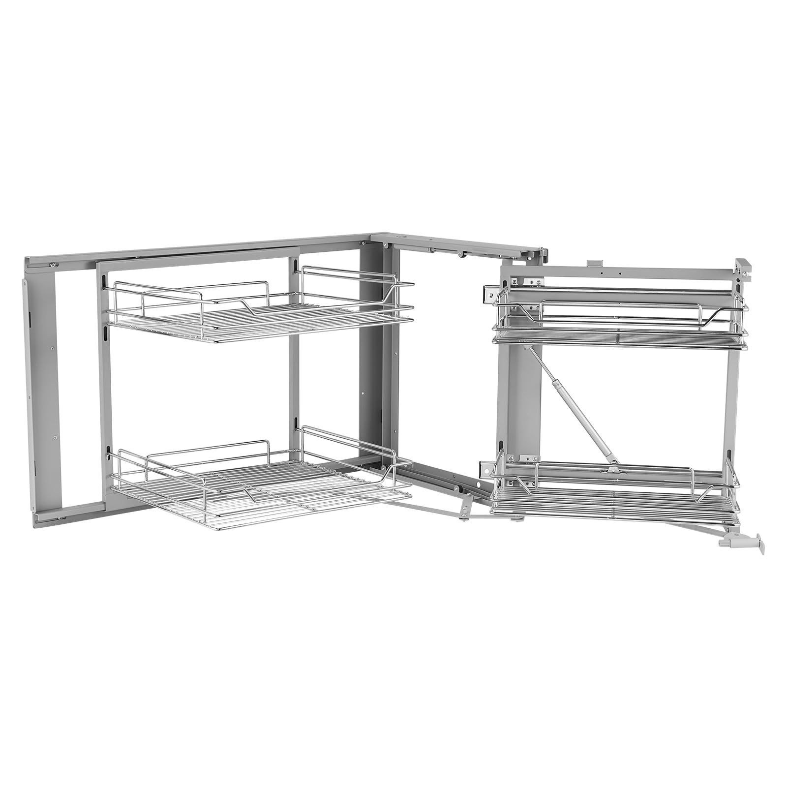 VEVOR Cieco Angolo Estraibile Organizzatore, 2 Tier 4 Ripiani Organizer per Mobile da Cucina, Cestino Portaoggetti in Acciaio al Carbonio Cromato con Apertura a Sinistra Destra 860 x 535 x 560 mm