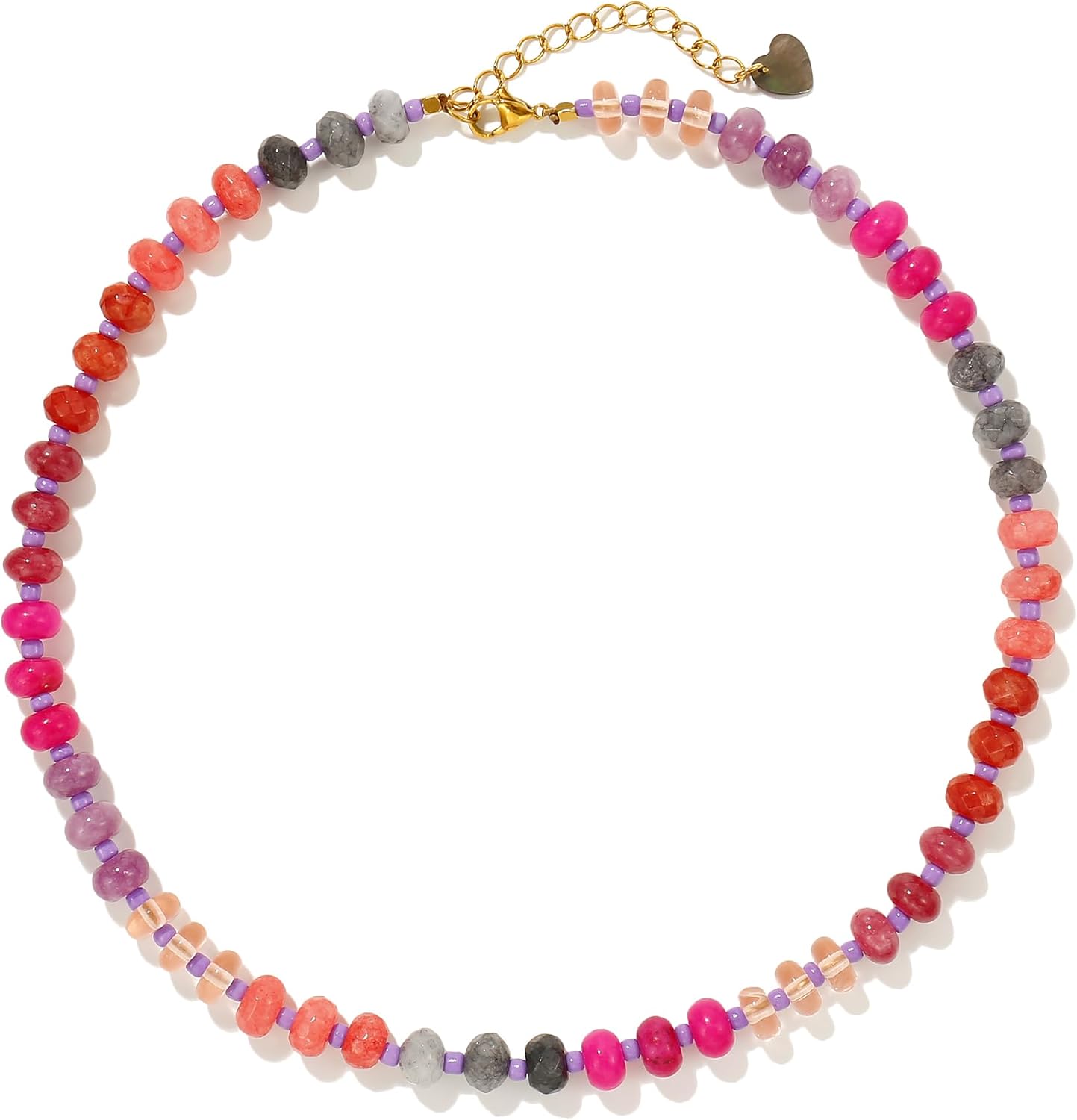 Colorful Gemstone Beaded Necklaces For Women Trendy Rainbow Natural Stone Boho Handmade Stainless Steel Waterproof Strand Necklaces Jewelry For Women Gift