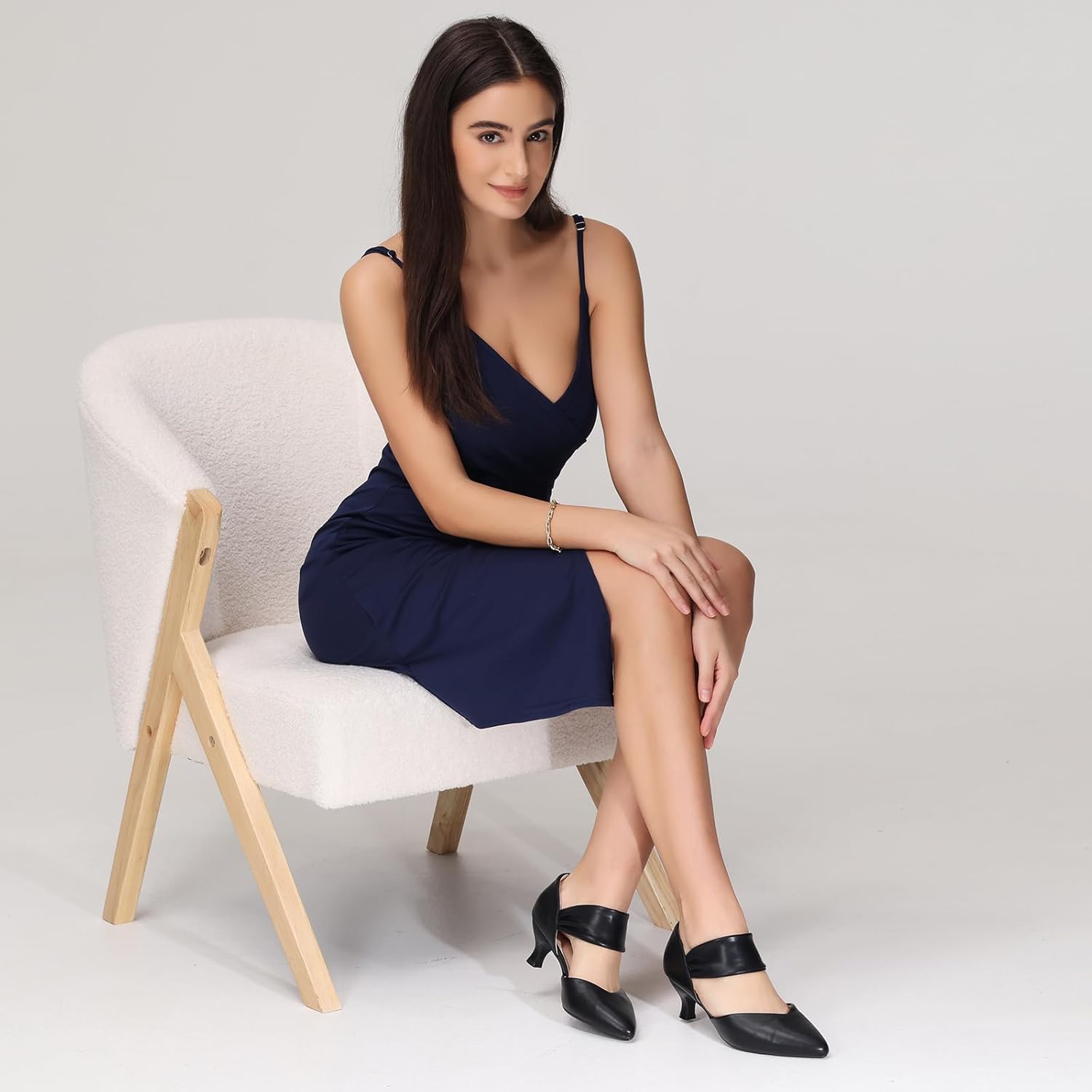 RIBONGZ Kitten Heels for Women Closed Toe Comfortable Low Heels Pointed Toe Sexy Slip on Pumps Bridal Party Dressy Shoes - Image 5