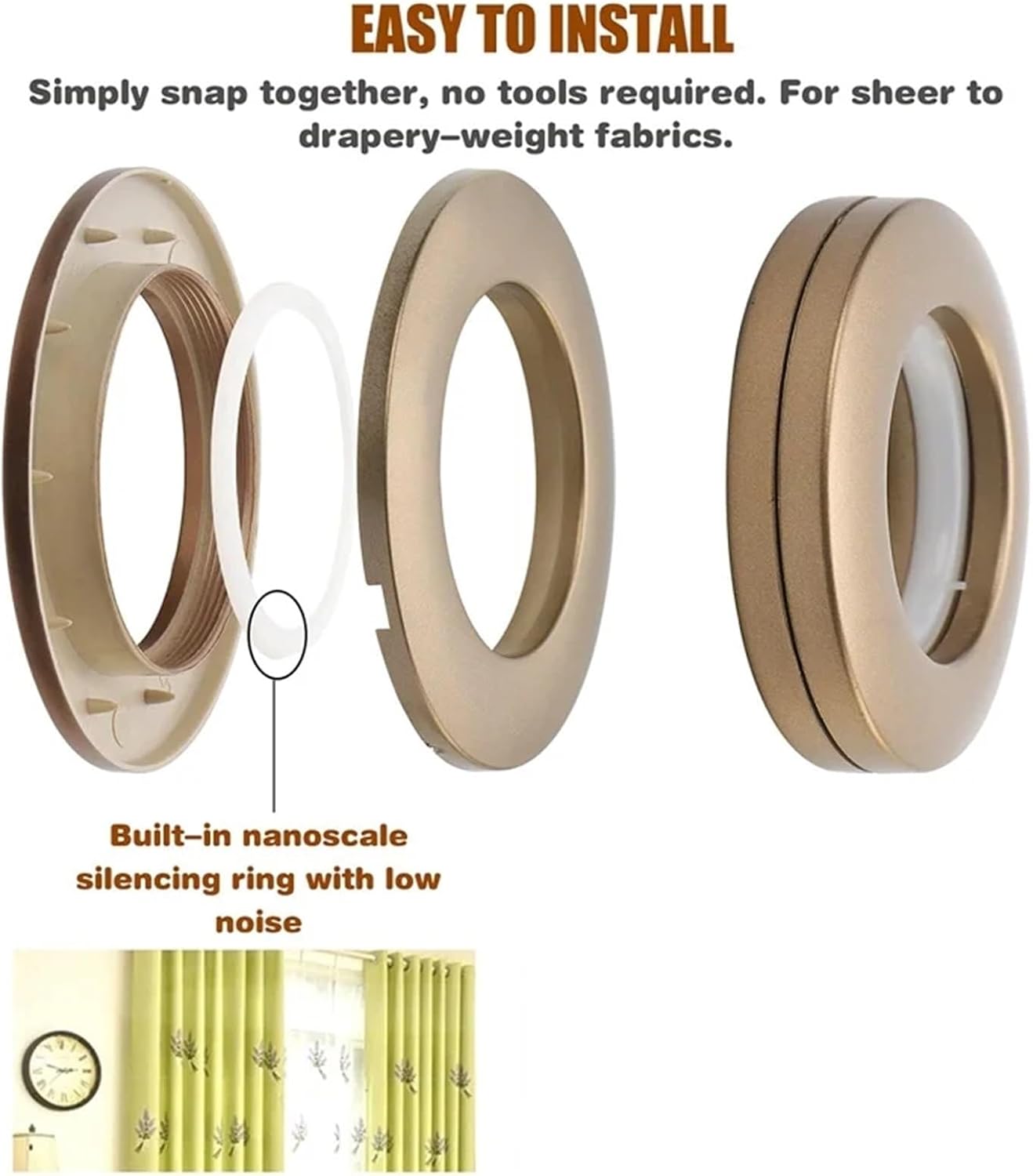 Curtain Grommets 100Pcs Curtain Rod Rings Grommet Clip Plastic DIY Curtain Rings for Window Curtain Hanging