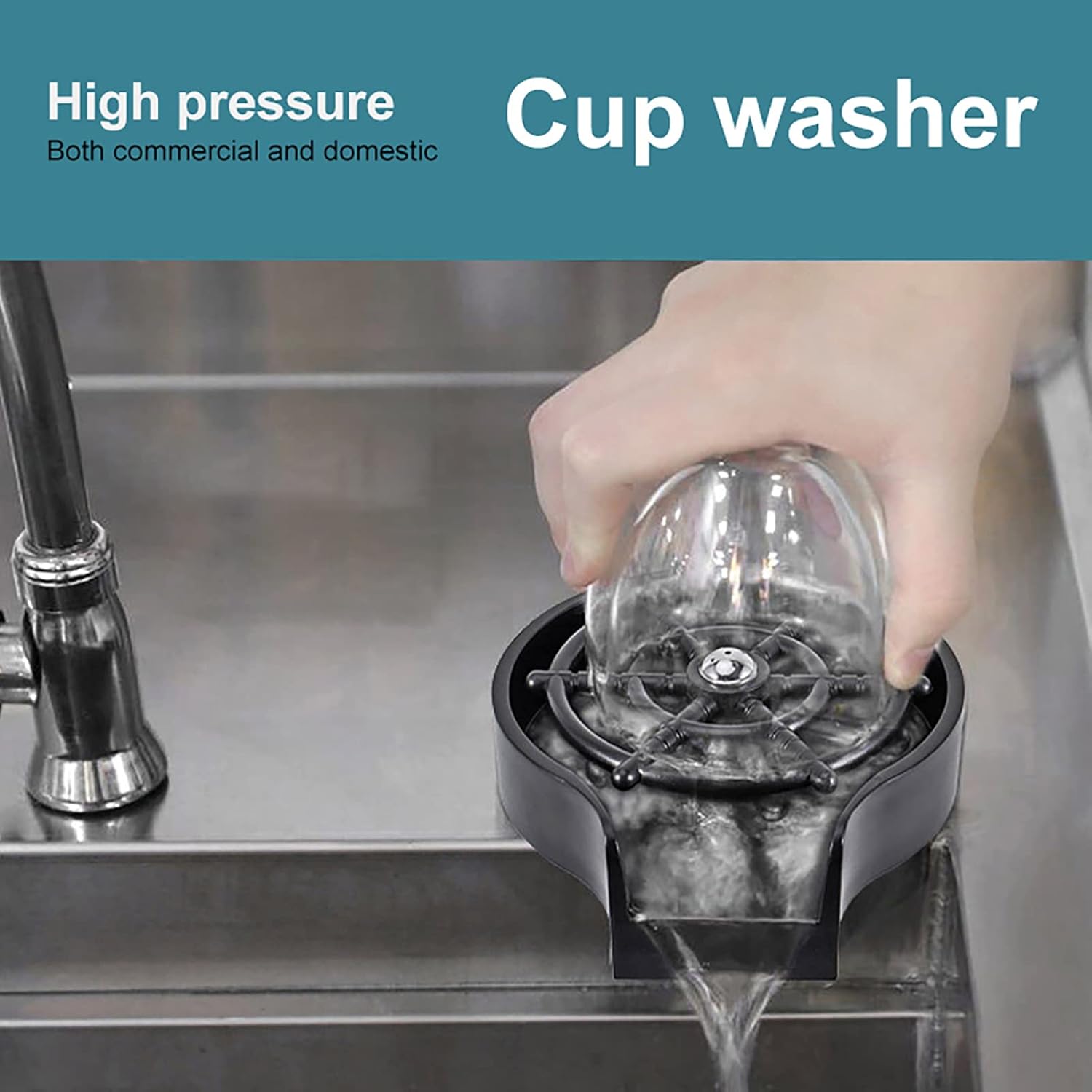 Bao Monad Cup Washer Push-Type Washer Practical Tool for Cleaning Cups high-Pressure Sprayer Sink Accessories for Home Kitchen Silver (Black)