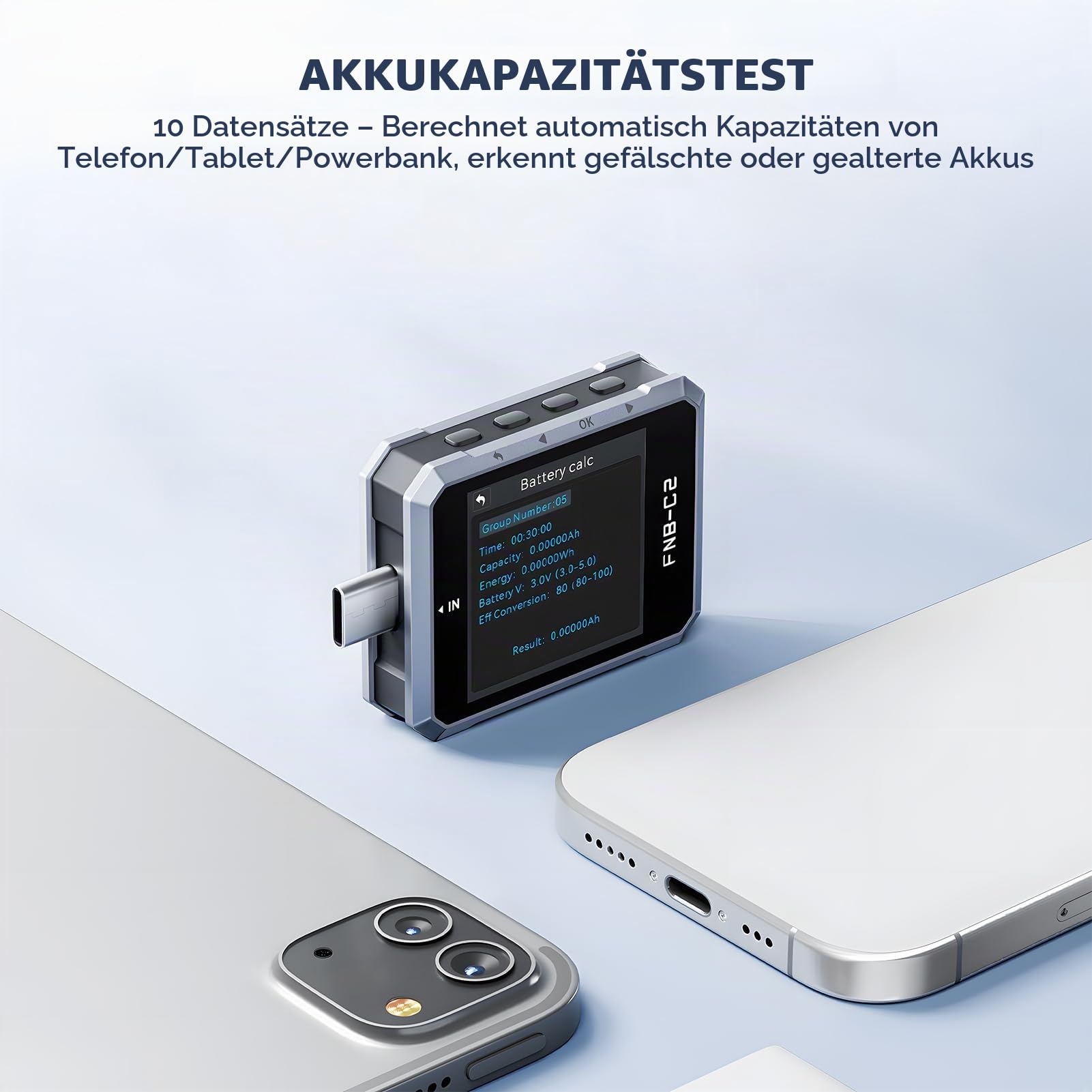 FNB-C2 USB C Messgerät, 4-50V 6.5A, USB Tester mit Anzeige PD3.1 | USB-Kabeltester Spannungs-Stromprüfer Multimeter, Kapazitäts- & Restwelligkeitsmessung mit App-Software, Schnellladeerkennung