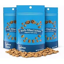 Salmon Cat Treats Crunchy Soft Filled Bites - Healthy Training Treats Indoor Cats Kittens Senior - Low Calorie Cat Snacks Food Topper No Artificial Flavors Wheat Soy Free All Breeds Made in USA 9 oz
