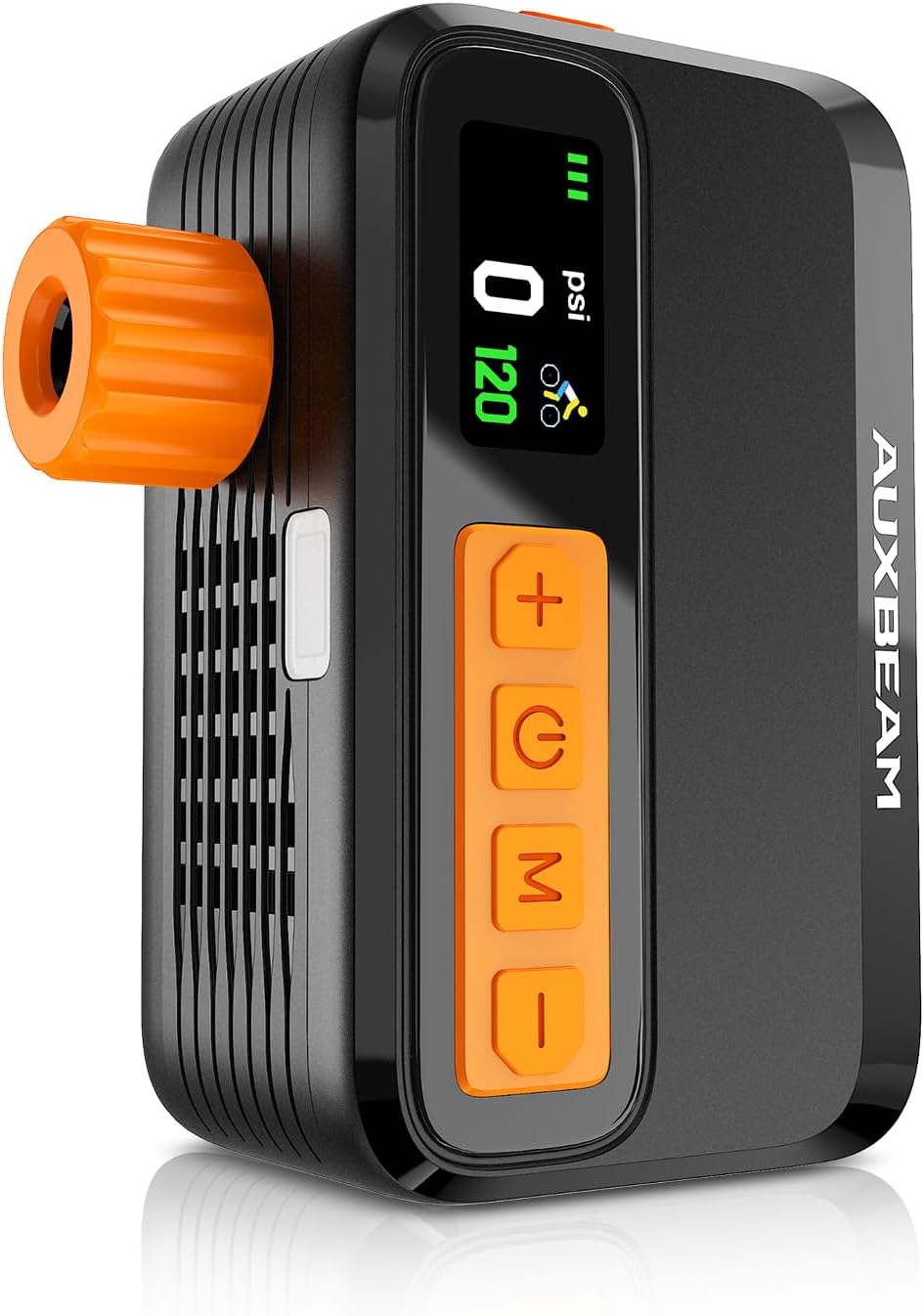 Auxbeam Bike Pump with Gauge – 1500mAh Battery & Brushless Motor, 120 PSI Electric Bicycle Pump, 25-28L/Min Wind Speed, Ultra-Fast Inflation Portable Air Pump for Road, MTB, City Bike Tires