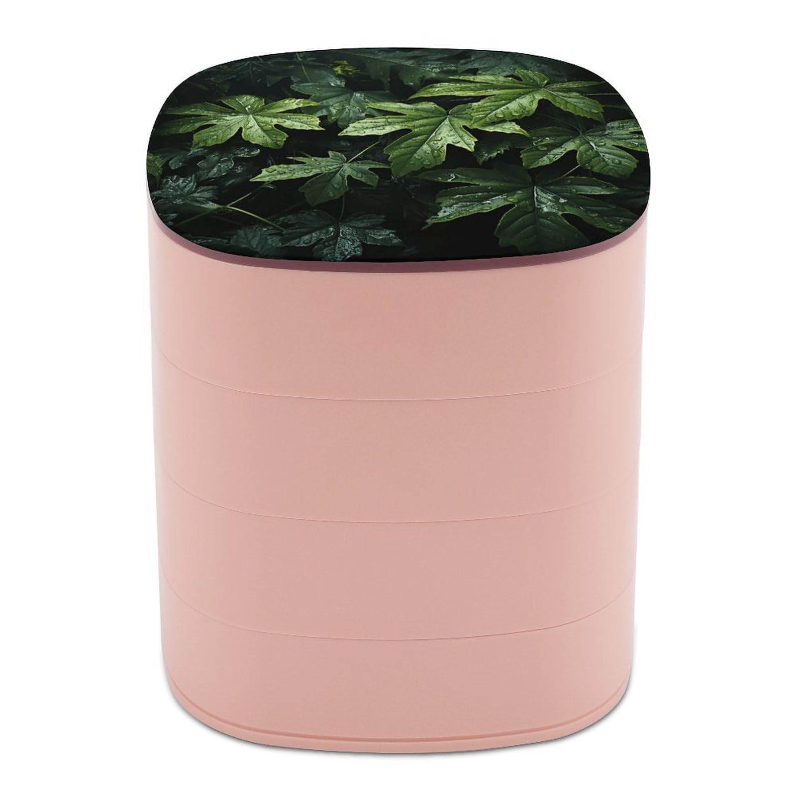 VstaDank Green Leaves Pattern Jewelry Case Women Portable Travel Jewelry Box Rotating Jewelry Organizer with Mirror Multi-Layer Necklace Ring Earring Storage Box for Bracelets Rings