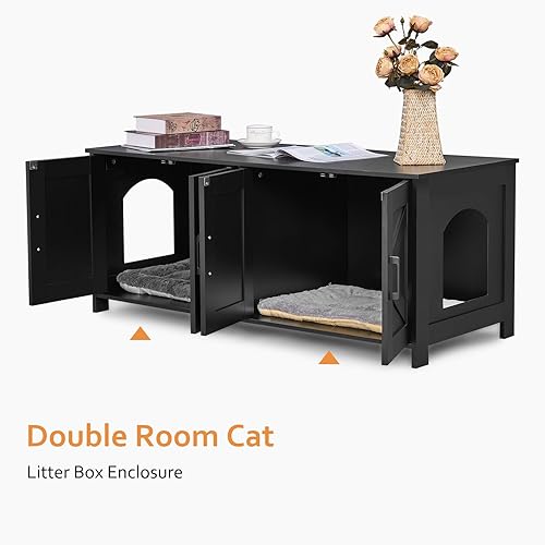 Miniatura 2 de Caja de arena para gatos para 2 gatos, muebles ocultos con habitación doble, muebles de madera para baño, casa para gatos, 47.2 pulgadas de largo x