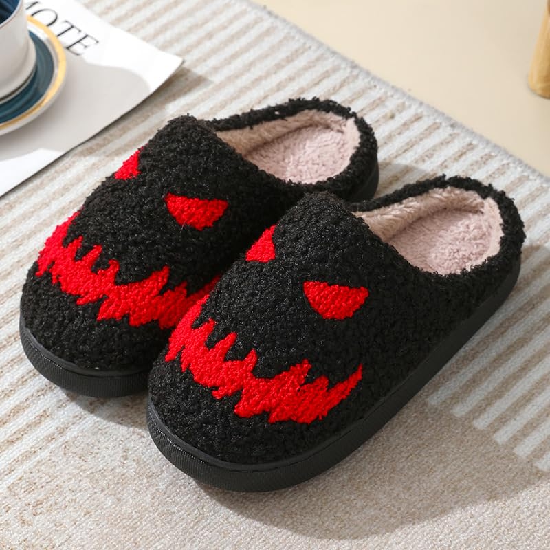 Halloween Slippers for Women Men,Cute Cartoon Plush Fluffy Pumpkin Slipper Non-Slip House Slippers Indoor Outdoor Shoes Holiday Gifts2