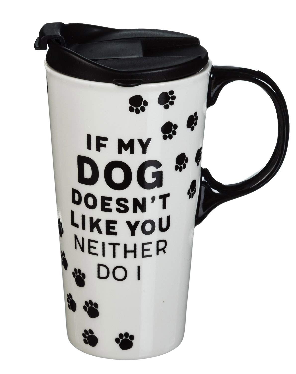 Travel Mug for Pet Lovers "My Dog Doesn't Like You" Ceramic Travel Cup - 5 x 7 x 4 Inches Insulated Travel Mug for Coffee Tea or More!