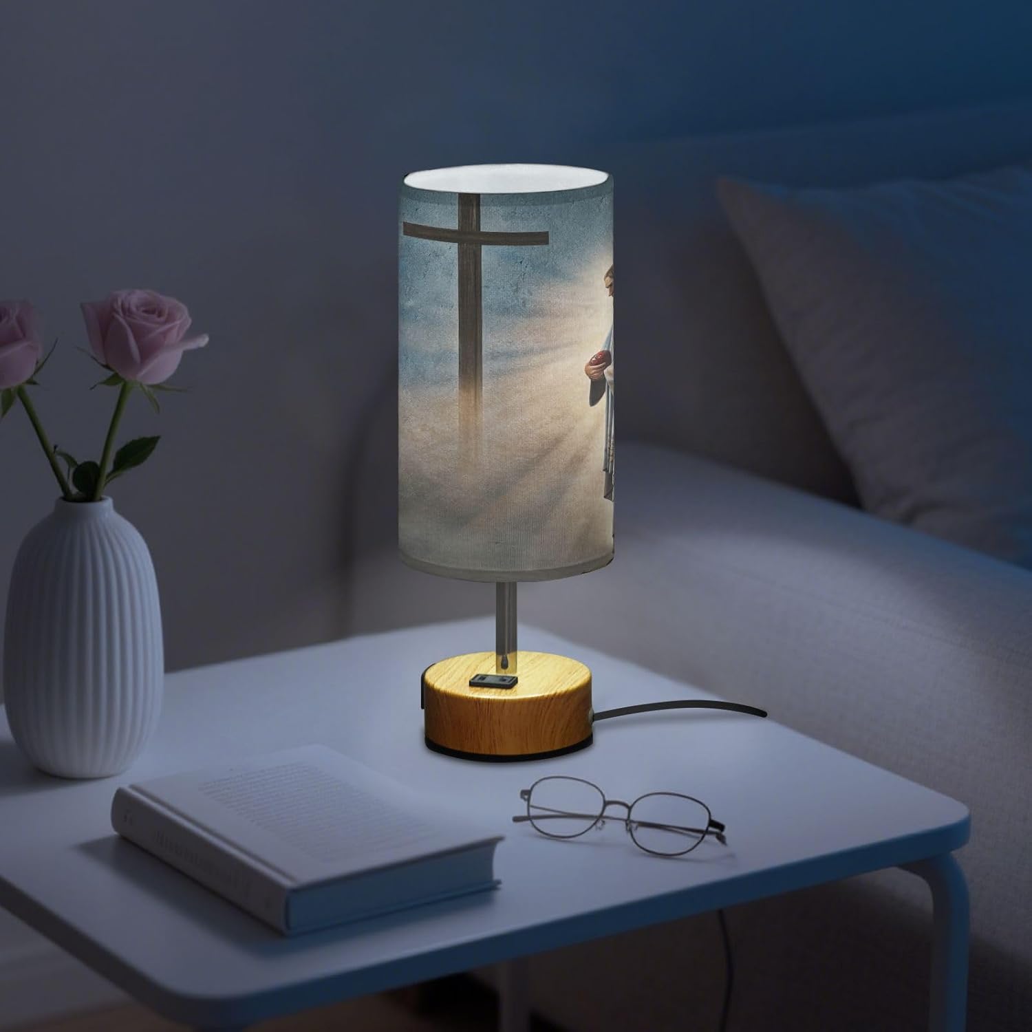Bedside Table Lamp with Touch Control Jesus Nightstand Lamp for Livingroom Bedroom Office Reading Working