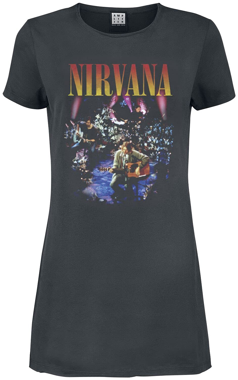 AmplifiedNirvana Live in New York T-Shirt Dress (Large) Charcoal