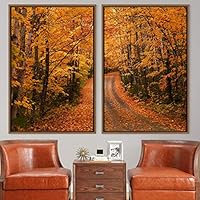 2 Piece Framed Canvas Wall Art Brown Forest Canvas Prints Home Artwork Decoration for Living Room,Bedroom - 16