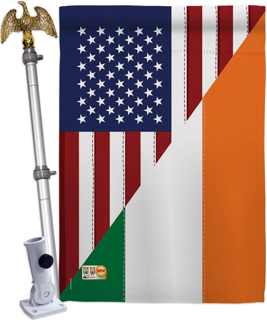 US Irish Friendship House Flag Dowel Set Regional USA American Alliance World Country Particular Area Small Decorative Gift Yard Banner Made In 28 X 40