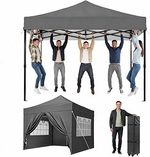 Aoxun Faltpavillon 3x3m Wasserdicht Stabil, Pop Up Pavillon mit Seitenwänden, UV-Schutz 50+ Gartenzelt Inkl. Rolltasche, Sandbags, Partyzelt Fuer Camping, Strand, Hochzeit und Outdoor Shelter, Grau