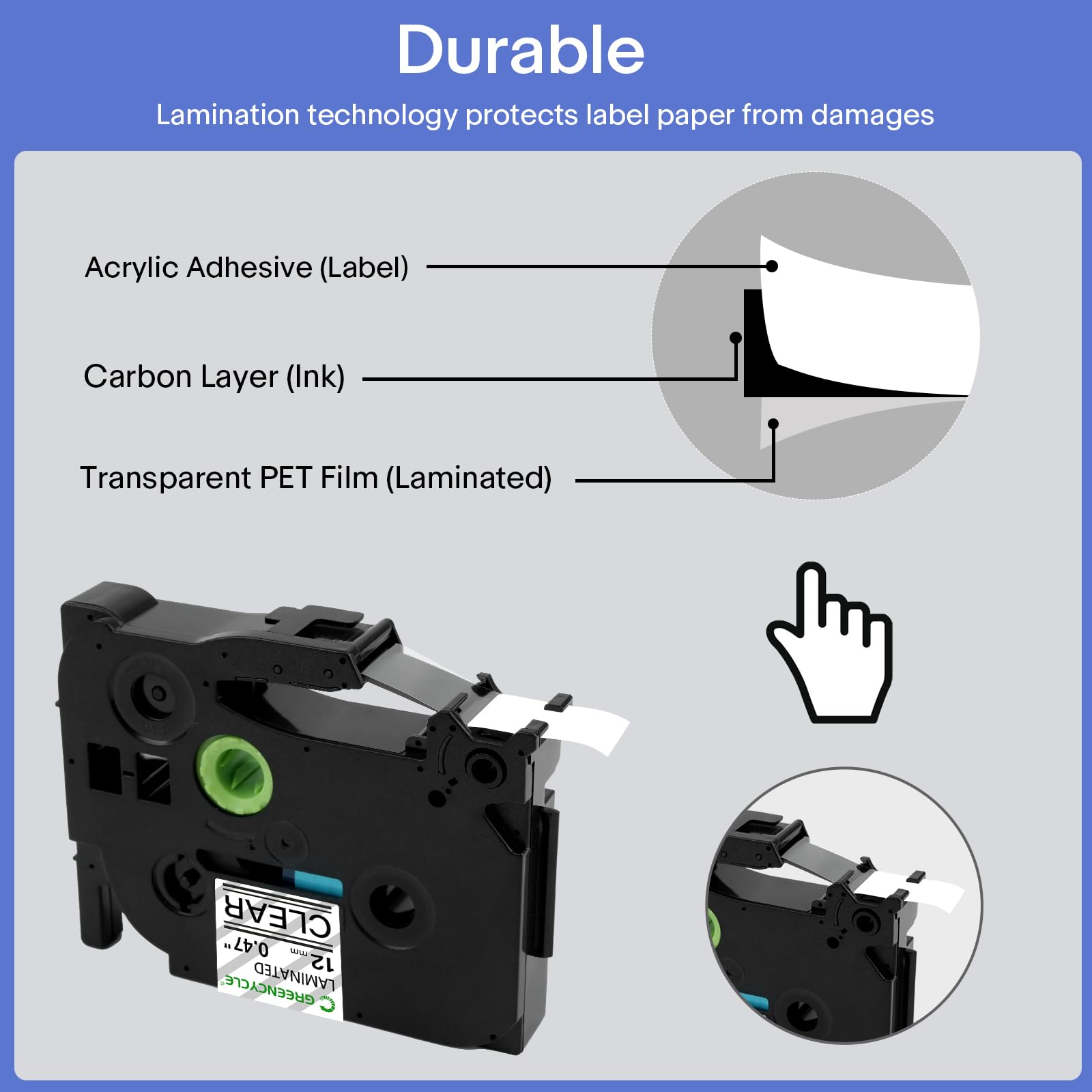 GREENCYCLE Confezione da 10 nastri laminati per etichette Ptouch TZe-131 TZ-334 cm 12 mm 0,47 pollici nero su trasparente utilizzati in etichettatrici Ptouch PTD210 PT-D200 PTD600 D400 PTH110