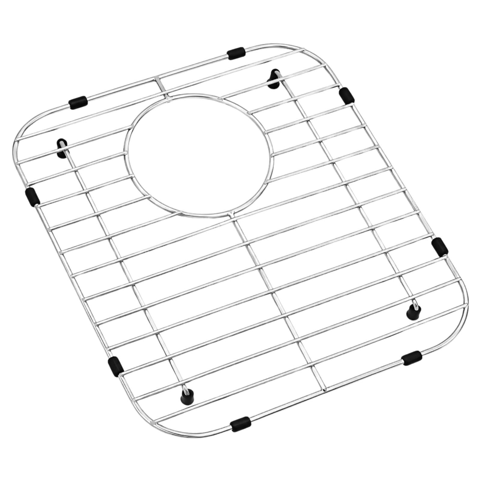 Griglia di protezione per lavello in acciaio inox, 33 x 30 cm, griglia in metallo con foro di scarico posteriore, piedini in silicone antiscivolo, griglia per lavello singolo