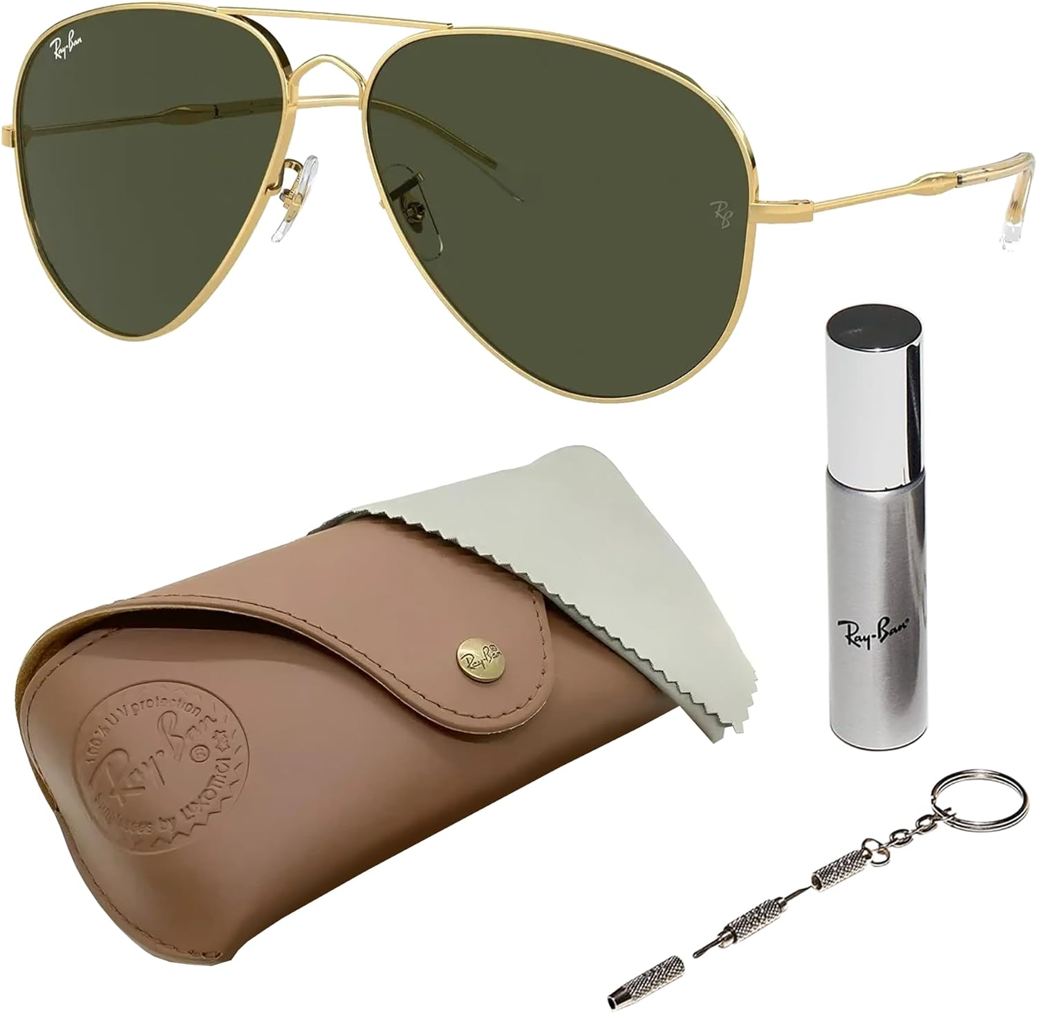 Ray-Ban RB3825 OLD AVIATOR Pilot Shaped Sunglasses for Men & Women with Official RAYBAN Eyewear Kit