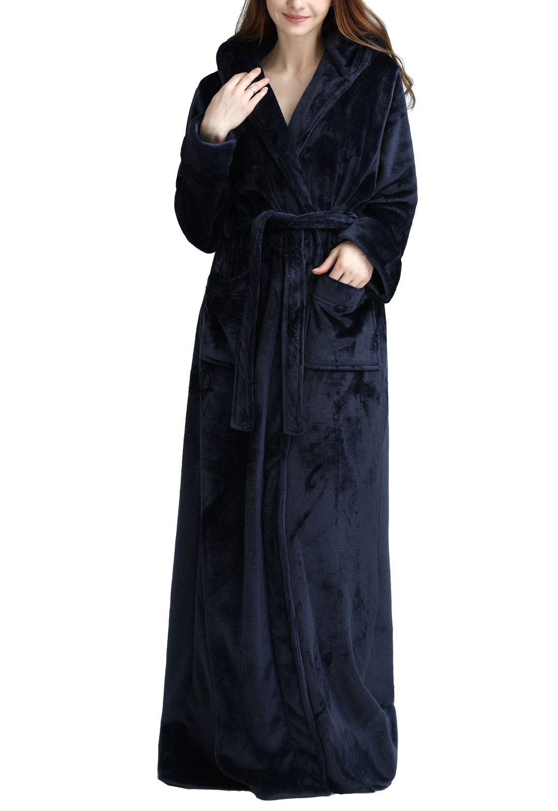 Flygo Womens Fuzzy Plush Long Hooded Robe
