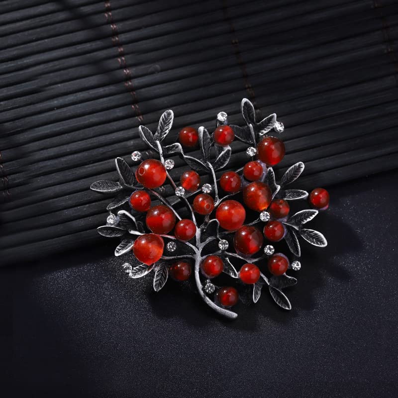 Broche En Argent Sterling Avec Pierre Rouge Et Strass - Occasion Vintage