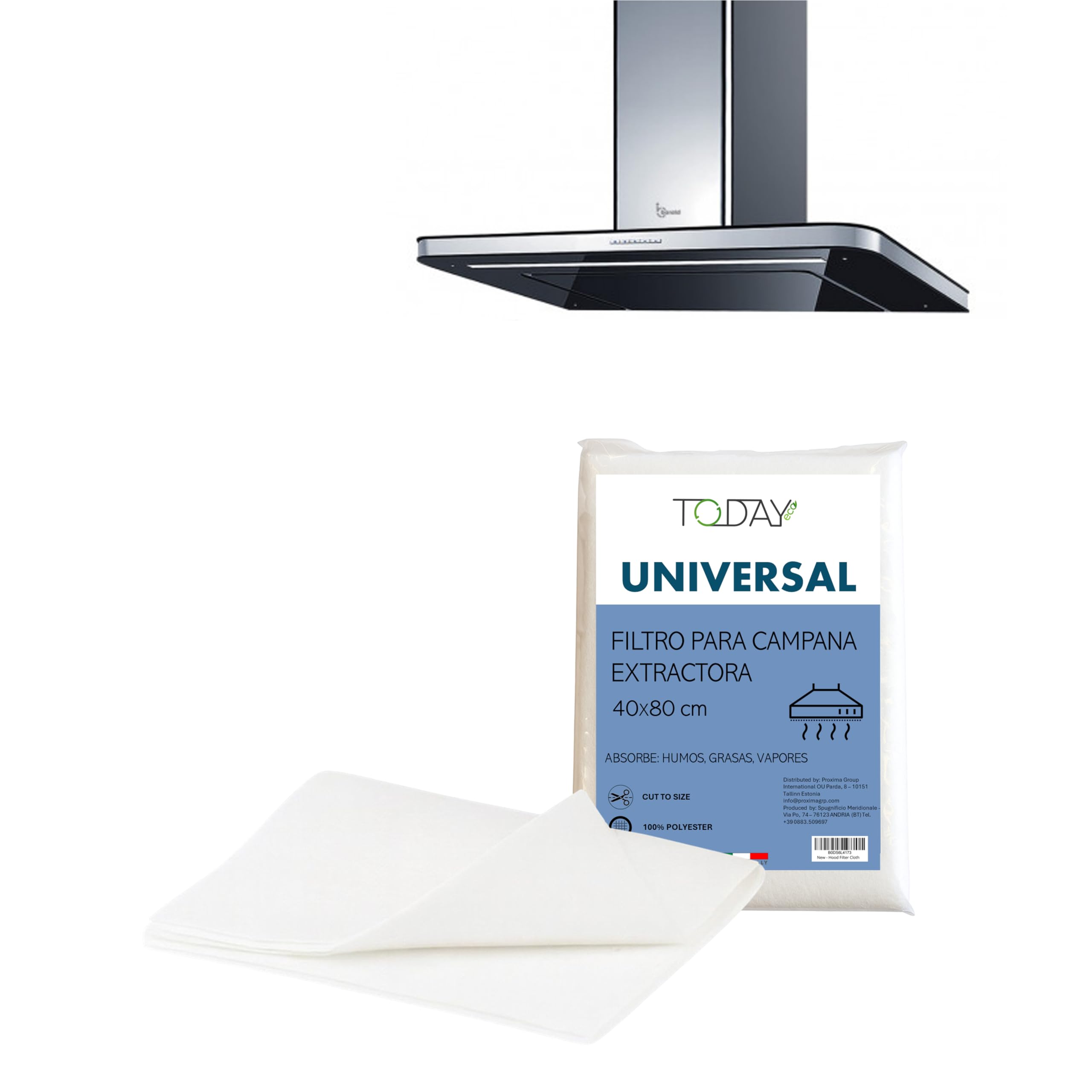 Today - Filtro Universal para Campana Extractora 40x80 cm - Recortable, Absorbe Vapor y Humo - Seguridad y Calidad Italiana
