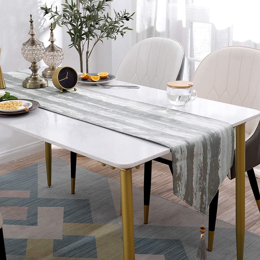 Tassel Stripe Table Runner Silver and Blue Modern Farmhouse Placemats for Coffee Dresser Tv Cabinet Dinner Decoration-grey-35x200cm
