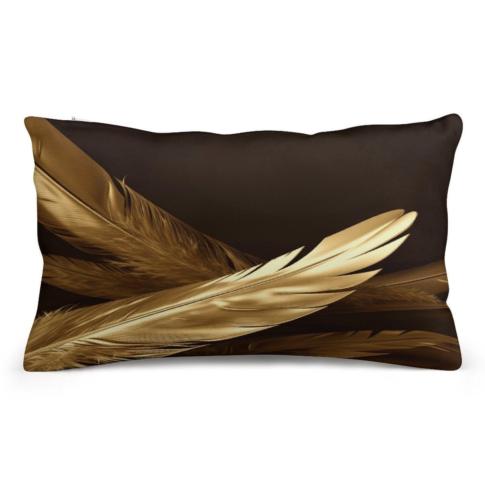 asbwuo Rectangular Decorative Throw Pillow Cover Soft Cushion Cover Golden Feathers Queen Pillow Cases for Couch Sofa Living Room Bed