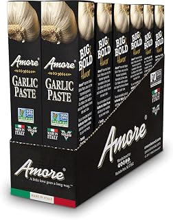 Amore Vegan Garlic Paste Tube - Non-GMO Certified, Made in Italy, 3.2oz (Pack of 12) - Bold Authentic Flavor