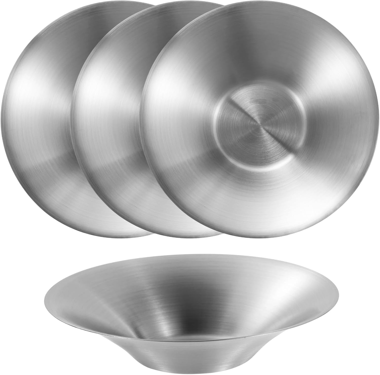 4 Stainless Steel Dinner Plates, 8.3 in, Stackable Bowls, Camping
