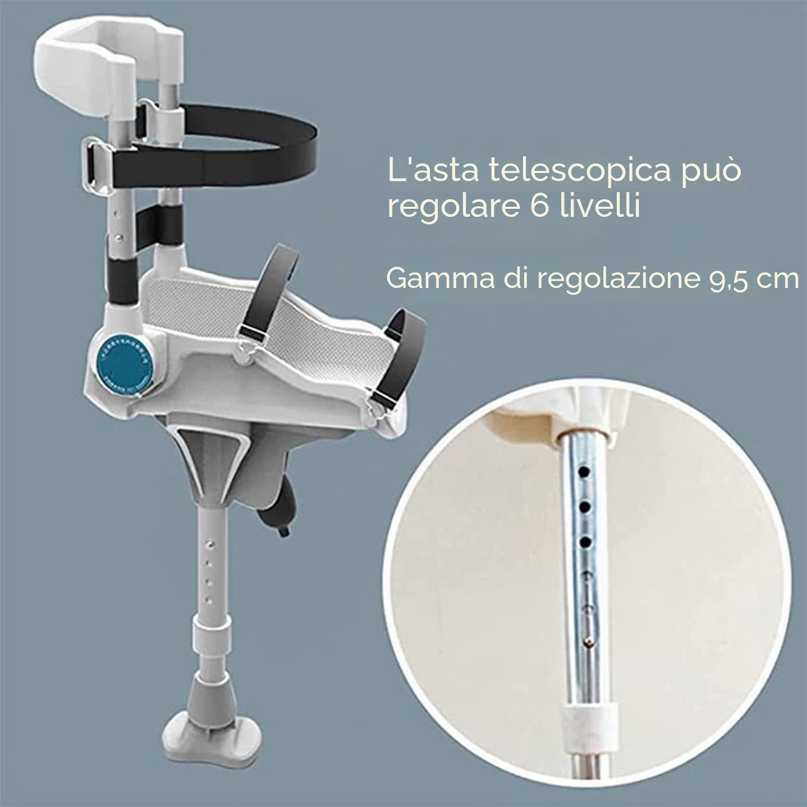 Stampella per ginocchio per disabilità, lesioni anziane, fratture alla caviglia, con mani libere, altezza regolabile, deambulatore telescopico a gamba singola, aiuto per camminare senza dolore